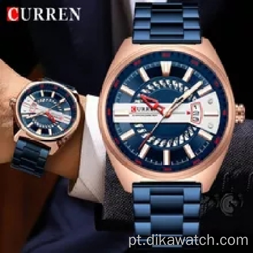 2021 CURREN 8403 Relógios masculinos de quartzo luxuosos relógios de pulso com pulseira de aço inoxidável luminosa de design criativo dourado para homens